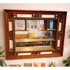 Vintage Mid Century Modern Illinois Moulding Co Shadow Box Mirror Wall Shelves